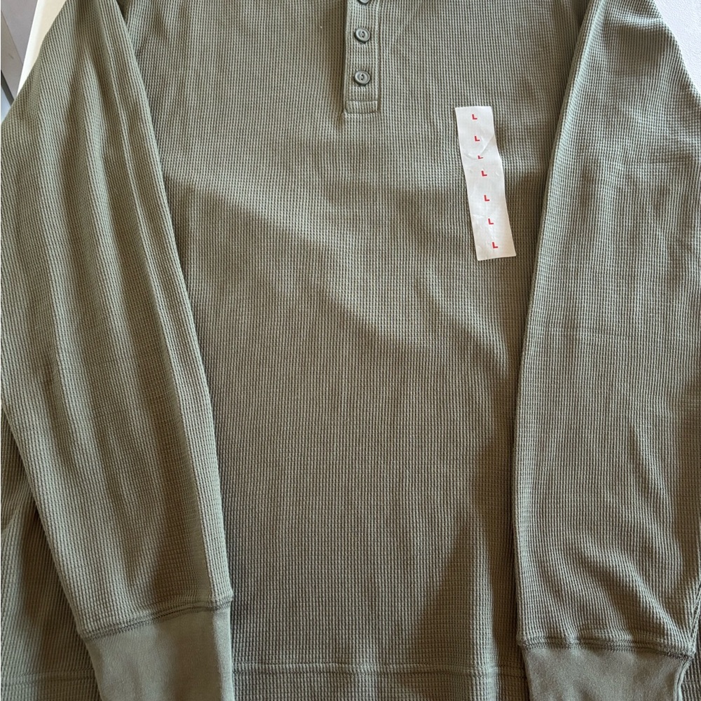 Olive Green Long Sleeve Henley Shirt